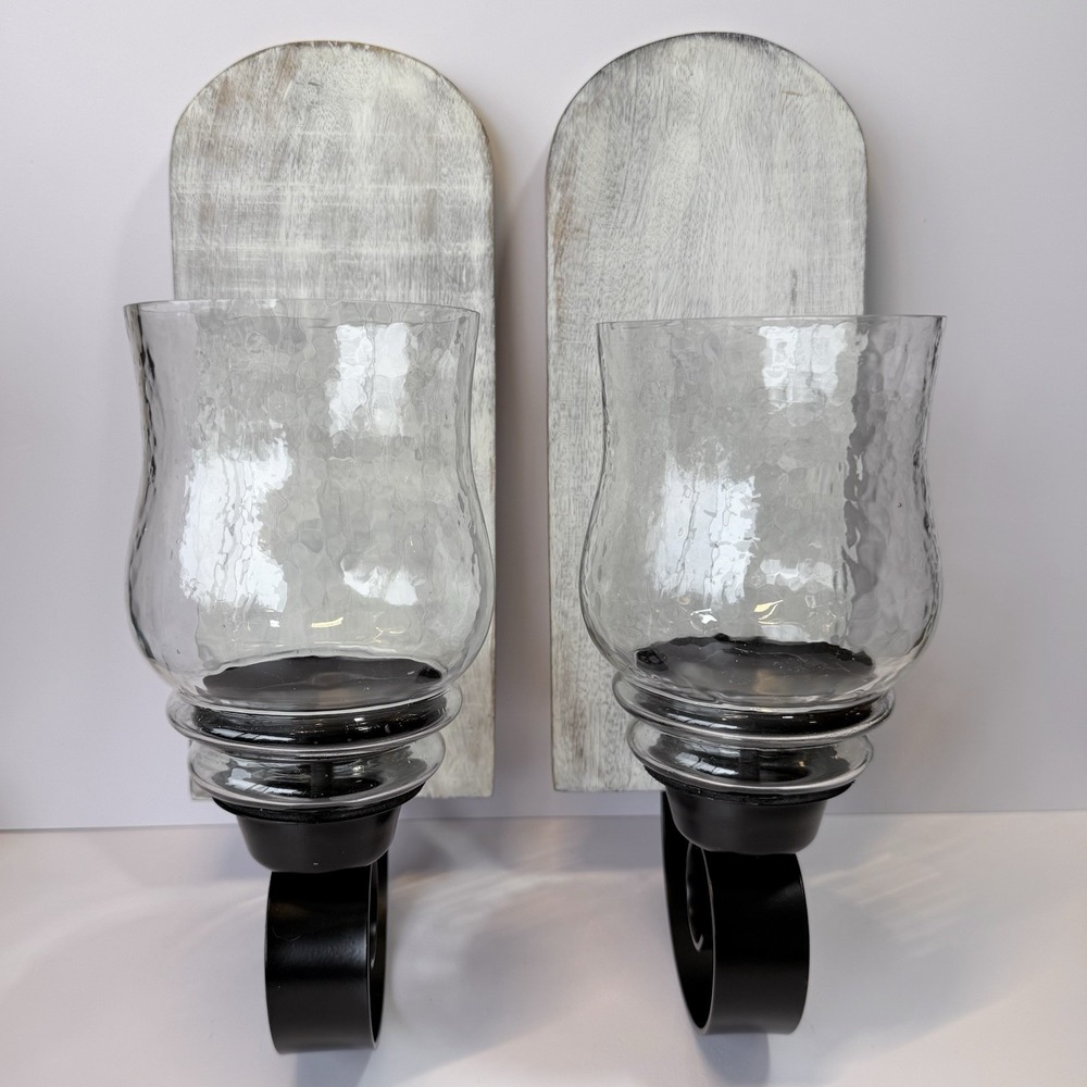 Rustic Metal & Wood Candle Holder Wall Sconce Farmhouse Distressed 20"x6" Decor